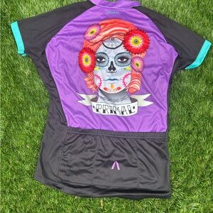 Women’s Purple Cycling Jersey – Skull & Floral Graphic – NWT